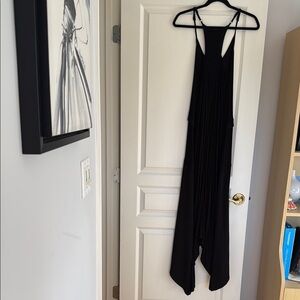 Black Asymetrical Hem Mixed Material StrappyDress